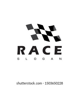 Race Logo Design Template With Black And White Flag Symbol