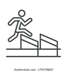 Race Man Jumping Over Obstacle, Running Sport Line Icon Design Vector Illustration