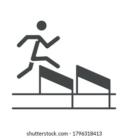 race man jumping over obstacle, running sport silhouette icon design vector illustration