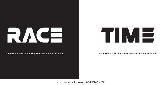 Race  minimal logo alphabet font. Abstract scifi science futuristic typography sport, technology, fashion, digital, future creative logos fonts. vector illustration