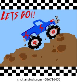 race monster truck. vector cartoon illustration