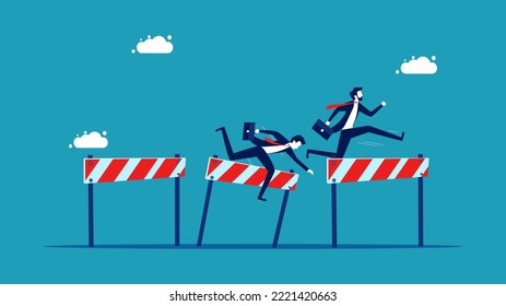  race to overcome obstacles. businessman jumping over obstacles