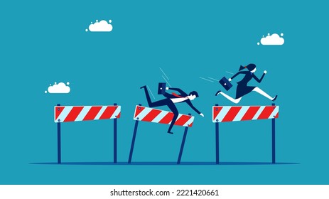  race to overcome obstacles. businesswoman jumping over obstacles