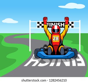 Race passing the finish line and celebrate.