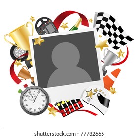 Race photo frame template. Vector illustration.