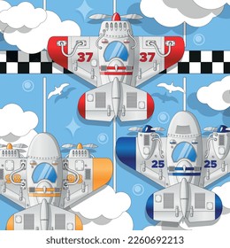 Race planes at the finish line. View from above. Vector illustration.