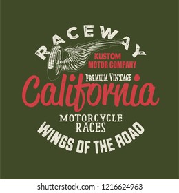 race print and wheels and wings illustration tshirt print