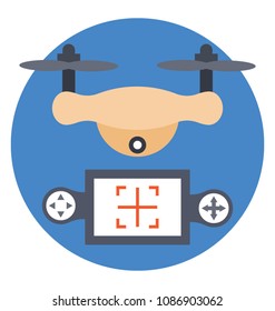 
Race remote control spy drone with camera and lcd screen, flat vector icon 
