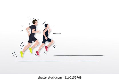 race, running men, vector Illustration using paper cut design style