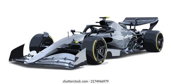 race single seater F1 3d car icon transport jet sport racing  symbol concept art design template vector isolated grey silver power hybrid white background