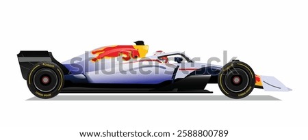 race single side view 1 seater F1 3d car icon logo jet sport racing symbol tire art design vector grand prix blue red yellow white rb sticker stripe style decal power hybrid 
