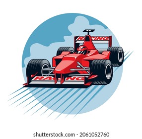 Carro deportivo de carrera, concepto de velocidad. Ilustración vectorial de estilo de historietas de carreras rojas.