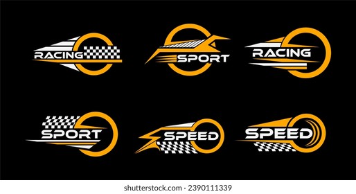 race sport car stripe stickers, checker decals. motocross competition retro emblems, motorsport championship or rally racing tournament