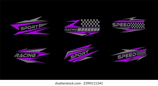 race sport car stripe stickers, checker decals. motocross competition retro emblems, motorsport championship or rally racing tournament