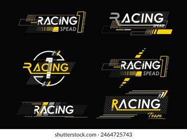 Race sport car stripe stickers, checker decals. Motorsport championship or rally racing tournament vintage symbols. Car tuning stickers, speed racing stripes. Markings for transport.