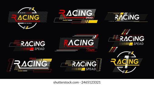 Race sport car stripe stickers, checker decals. Motorsport championship or rally racing tournament vintage symbols. Car tuning stickers, speed racing stripes. Markings for transport.