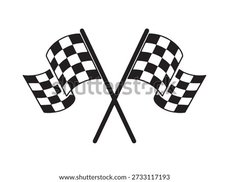 Race start and finish flags vector. Classic black and white checkered design for motorsport and rally themes.