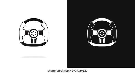 Race steering wheel black and white icon vector shape silhouette logo element isolated on dark and light background clipart