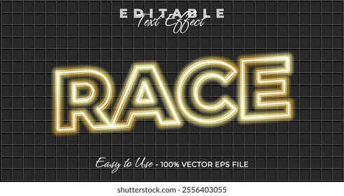 Race text effect, glow neon graphic style, light editable text