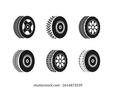 Race tire with aluminum disk and auto outline shows speed symbol and road transport icon in isolated flat vector design for vehicle repair and automobile service in modern car blueprint layout
