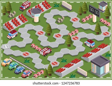 Race track. Board game. Isometric. Isolated on white background. Vector illustration.