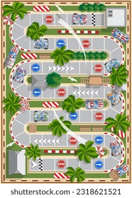 Race track. Board game. View from above. Vector illustration.