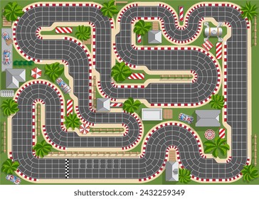 Race track. Board game. View from above. Vector illustration.