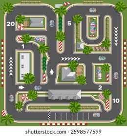 Race track. Board game. View from above. Vector illustration.