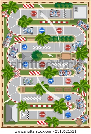 Race track. Board game. View from above. Vector illustration.