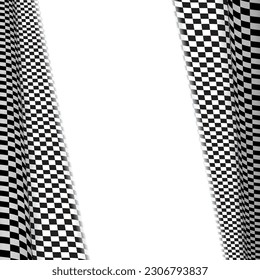 Race track checkered flag isolated on white and black background. Start and finish racing sport waving. Competition and poster designs