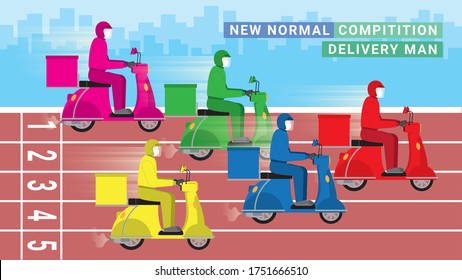 Race track of delivery man from logistic company. New normal business model competition is fastest motorcycle. Fast concept competitor transportation of food drink everything from online shopping.