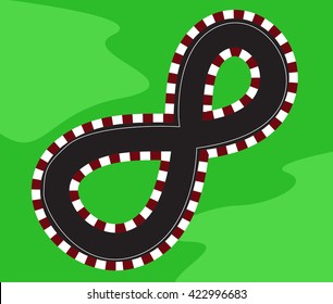Race track in the form of eight. Cartoon vector illustration