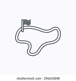 Race Track Or Lap Icon. Finish Flag Sign. Linear Outline Icon On White Background. Vector