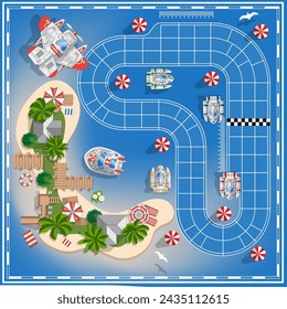 Race track near the island. Board game. View from above. Vector illustration.