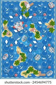 Race track near the islands. Board game. Marine theme. View from above. Vector illustration.