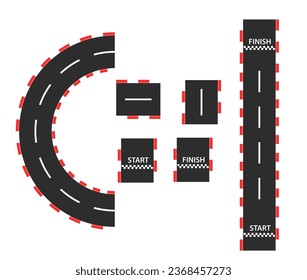 Race track road set. Road pattern.start and finish lines