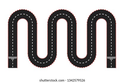 Race track road set with start and finish line. top view. Vector illustration