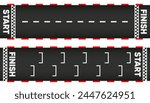 Race Track. Start and finish line racing. Start or finish on car race. Grunge textured on the asphalt road. Vector illustration.