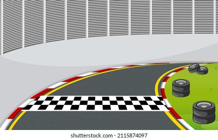 Race pista con ilustración de línea de inicio o de fin