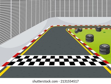 Race pista con ilustración de línea de inicio o de fin