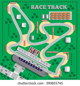 Race Track. View From Above. Vector Illustration. Applique With Realistic Shadows.