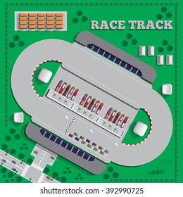 Race Track. View From Above. Vector Illustration. Applique With Realistic Shadows.