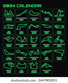 Race tracks, circuit for motorsport and auto sport. Calendar season 2024.