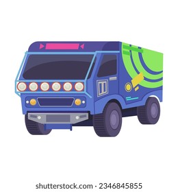 Race truck on white background. Automobile for rally championship, model of high speed vehicle cartoon illustration. Racing, transport concept