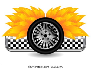 Race tyre on fire isolated over white background