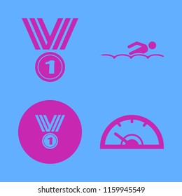 race vector icons set. with swimming, medal and speedometer in set