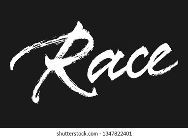 Race vector lettering. Handwritten text label. Freehand typography design