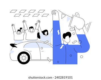 Race to victory abstract concept vector illustration. Motorsport driver winning a cup, sport transport, professional racing competition day, celebrating a victory with confetti abstract metaphor.