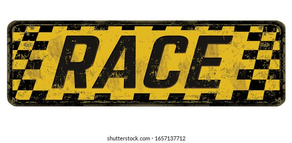 Race vintage rusty metal sign on a white background, vector illustration
