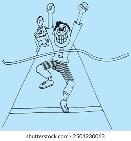Diseño de Vector blanco y negro de dibujo cómico de ganador de carrera